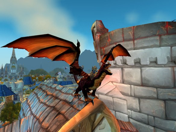 Black drake Stormwind I reenact the Cataclysm load screen with my black drake mount