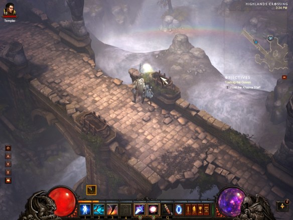 My wizard and her Templar companion in the first act of Diablo 3