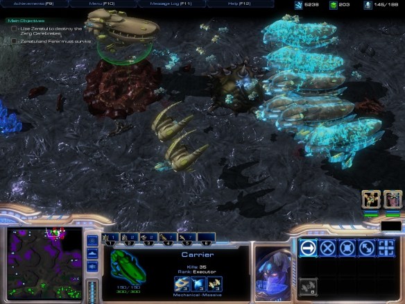 A screenshot of the Starcraft 1 remastered Protoss campaign