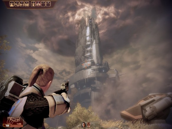 The Collector ship attacking a colony in Mass Effect 2