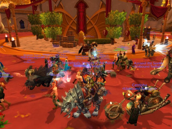 A screenshot of the LGBT pride march on Wyrmrest Accord