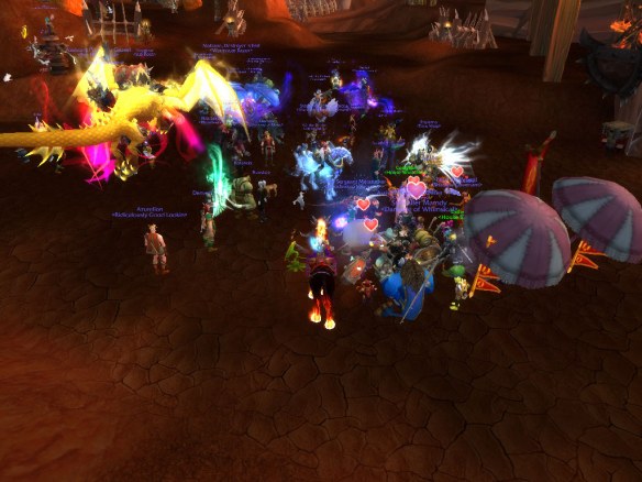A screenshot of the conclusion of LGBT pride march on Wyrmrest Accord