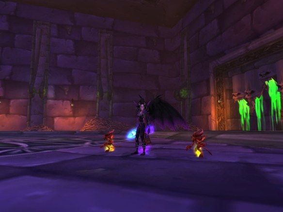My warlock showing off her dark apotheosis wings in Naxxramas
