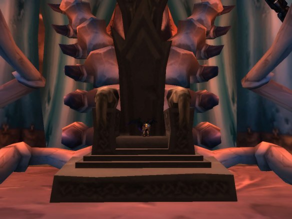 My warlock sitting in Kel'thuzad's chair after killing him