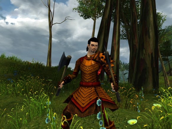 My warrior showing off his gear in Kessex Hills in Guild Wars 2