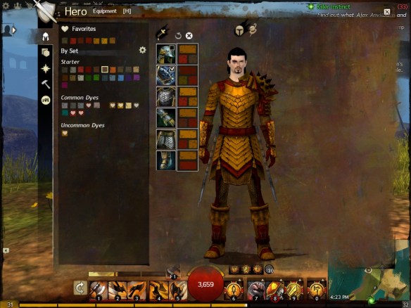 My warrior in Guild Wars 2 showing off his armor dyes