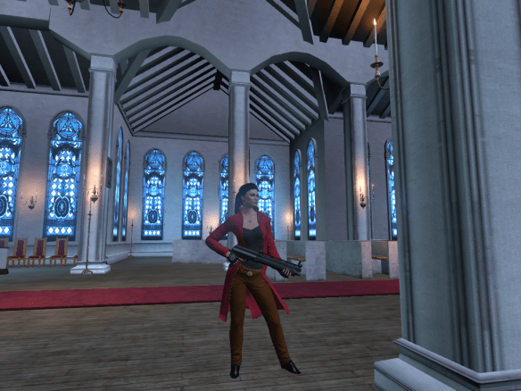 My Templar showing off her clothes in The Secret World