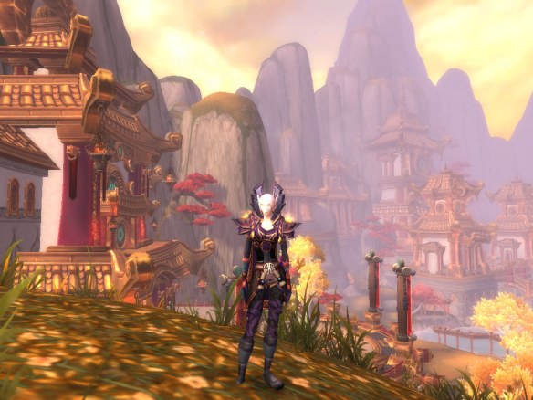 My warlock showing off her town clothes in the Vale of Eternal Blossoms