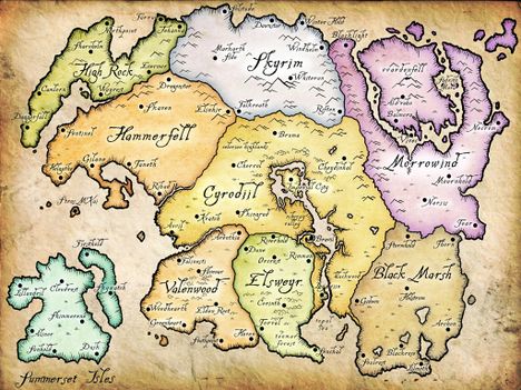 A map of the world of Tamriel from Elder Scrolls Online
