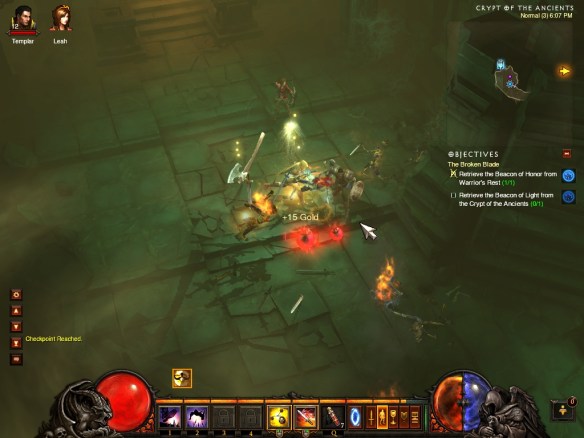 My demon hunter exploring a tomb in Diablo 3