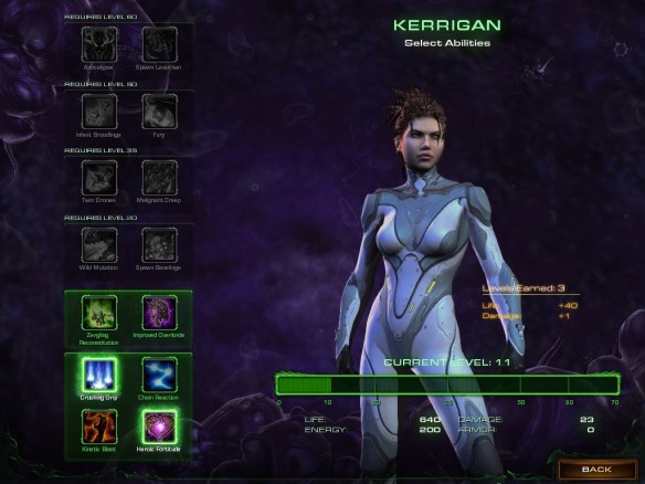 Selecting Kerrigan's abilities in Starcraft II: Heart of the Swarm
