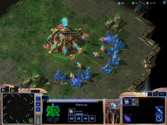 The beginning of a Starcraft 2 ladder match