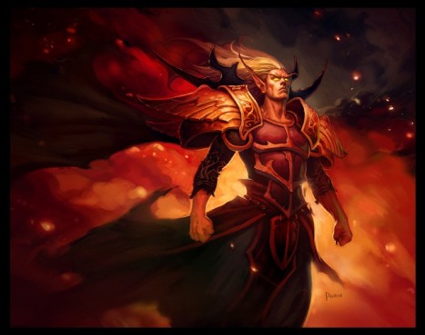 Art of a blood mage from the Warcraft universe