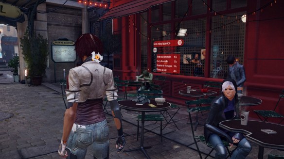 Nilin passing a cafe in Remember Me