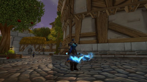 My rogue on the streets of Stormwind at sunset