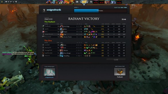 The victory screen in DOTA 2