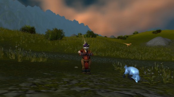 My hunter and her pet fox in the Arathi Highlands