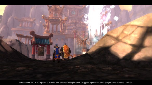 My rogue meets with Lorewalker Cho following the Siege of Orgrimmar