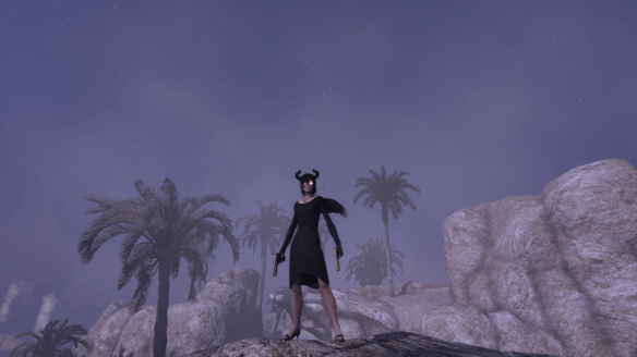 My Templar showing off her Crown of Krampus in The Secret World