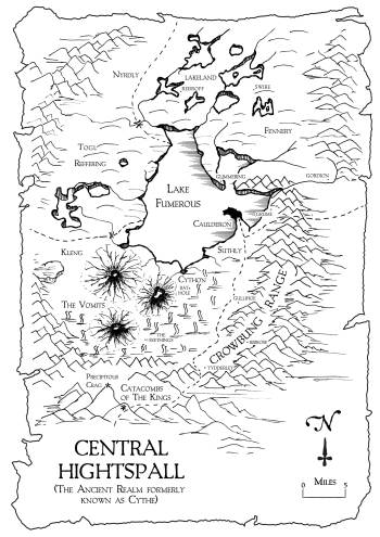 A map of central Hightspall, the setting of Ian Irvine's "The Tainted Realm" trilogy