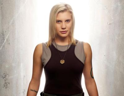 Katee Sackhoff in her role as Kara "Starbuck" Thrace on Battlestar Galactica