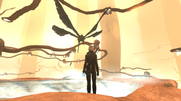 Flappy dive-bombs the branches of Agartha during the Whispering Tide event in The Secret World
