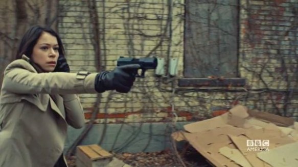 Sarah chases the assassin through Parkdale in Orphan Black