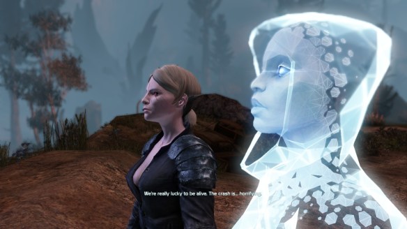 My Castithan and her EGO survey the damage after the wreck of the New Freedom in Defiance