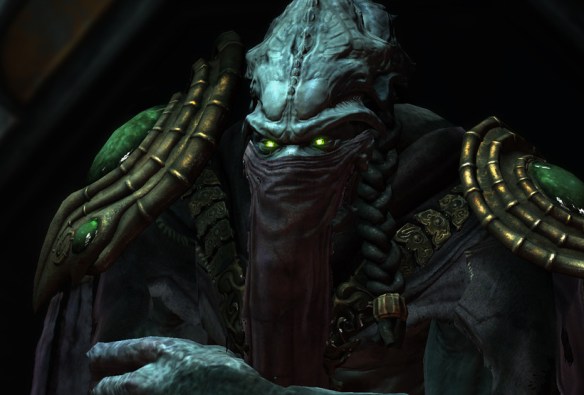 A screenshot of Zeratul in a StarCraft II cinematic