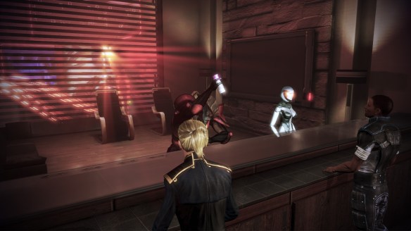 A drunken Javik in Mass Effect 3: Citadel