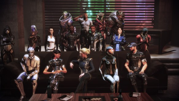 A group photo at the end of the party in Mass Effect 3: Citadel
