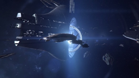The fleets of the galaxy pour through the Sol relay in Mass Effect 3