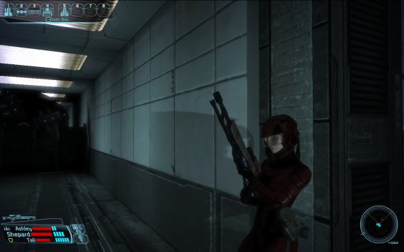 My Shepard and her beloved sniper rifle in the original Mass Effect