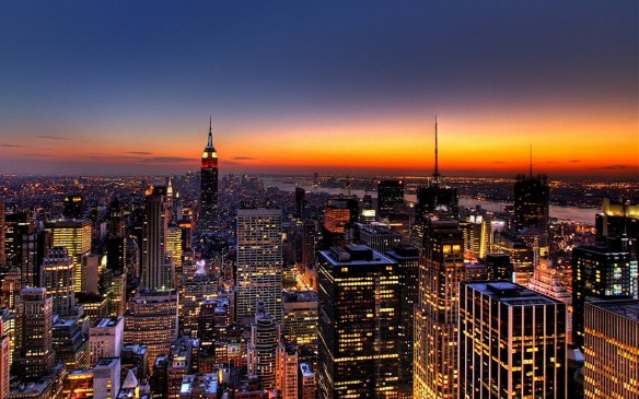 A photo of the New York City Skyline at dusk