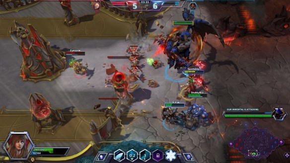 Pushing the enemy base on the Eternal Battleground map in Heroes of the Storm