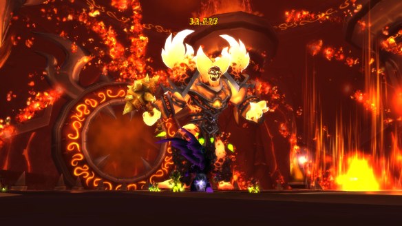 My warlock battling Ragnaros the Firelord in pursuit of Dragonwrath, Tarecgosa's Rest in World of Warcraft