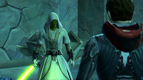 My Jedi consular confronts a Sith in Star Wars: The Old Republic