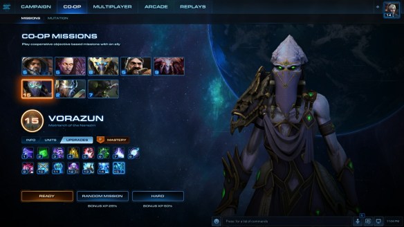 The co-op mission screen in StarCraft II