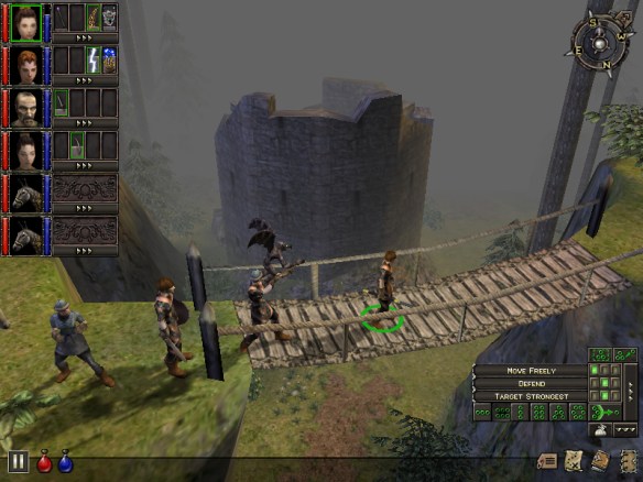A party of adventurers approaches Wesrin Cross in Dungeon Siege