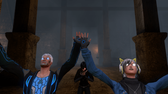 Players /worshipping as part of The Secret World's Rider event