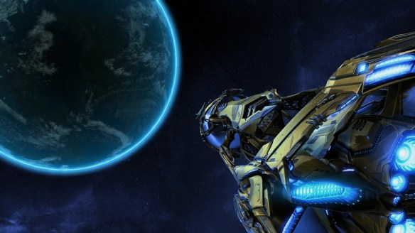 The Spear of Adun approaches a planet in StarCraft II: Legacy of the Void
