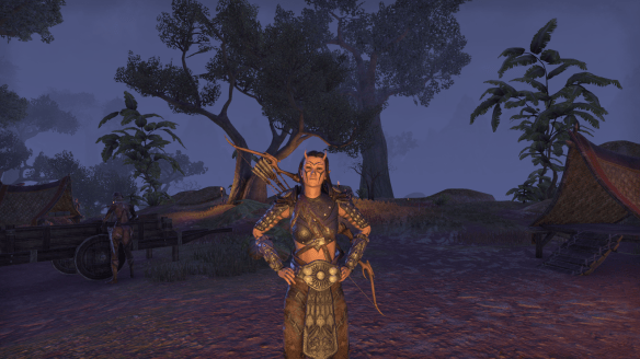My Bosmer sorcerer models the medium Minotaur chest armour in Elder Scrolls Online