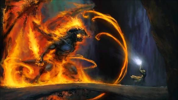 Art of Gandalf battling the Baelrog in Lord of the Rings