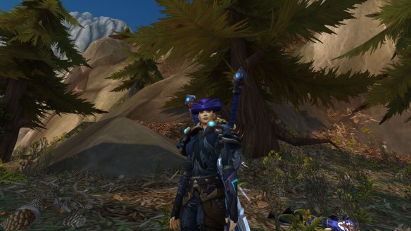 My rogue shows off her fancy new hat in World of Warcraft