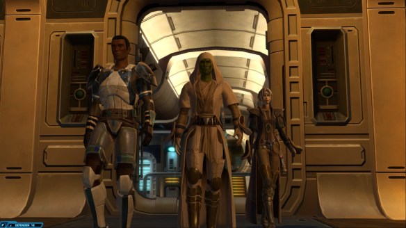 My Jedi consular and his closest companions in Star Wars: The Old Republic