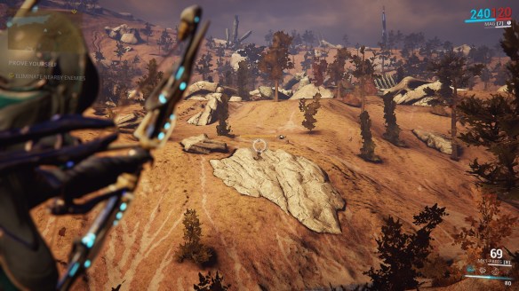 Practicing my archery on the Plains of Eidolon in Warframe