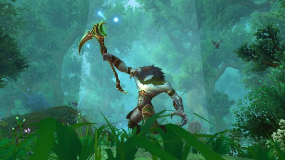 My druid posing with the Scythe of Elune in World of Warcraft: Legion
