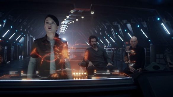 Soji, Rios, and Picard on the bridge of La Sirena in Star Trek: Picard