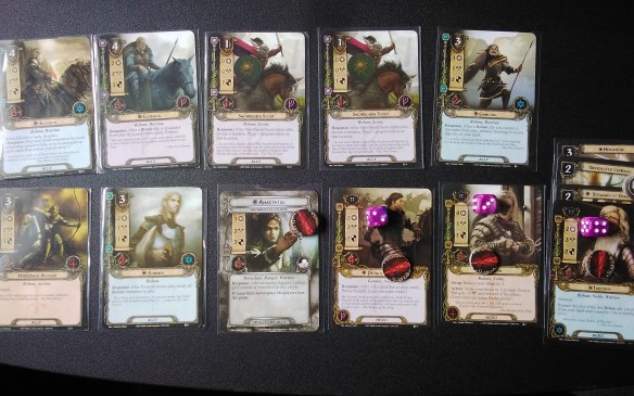 The forces of Rohan arrayed in Lord of the Rings: The Card Game.