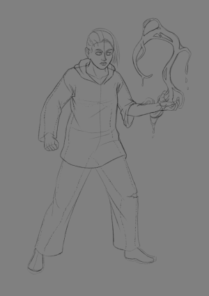 An early sketch of Bing Li, Wyrd Street's Iconic Heretic.